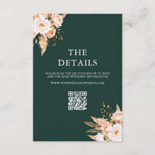 Cartão De Informações Casamento Floral Elegante Emerald Green Boho Chic