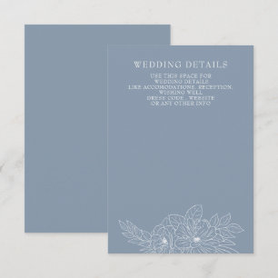Cartão De Informações Casamento Floral Elegante Minimal Azul Empoeirado