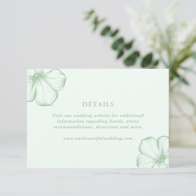 Cartão De Informações Casamento Floral Elegante Modern Sage Green (Em pé/Frente)