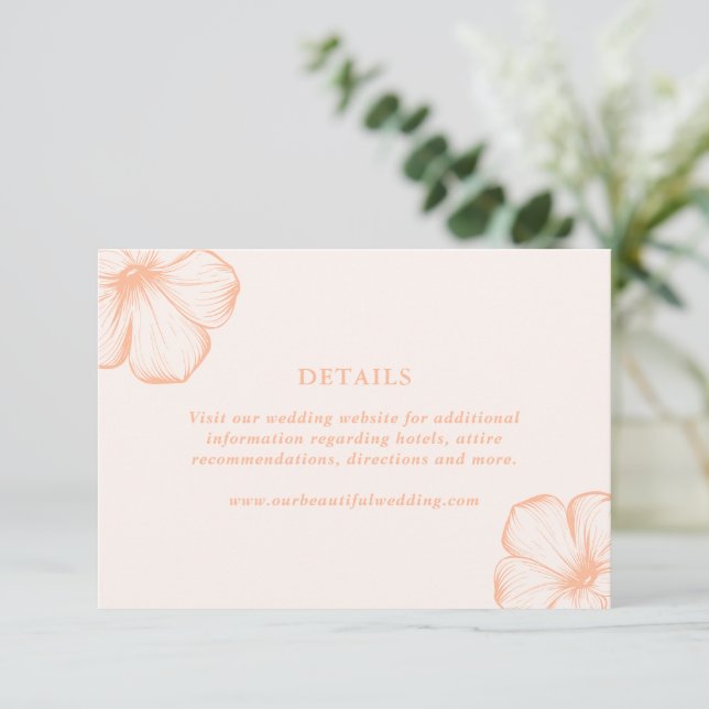 Cartão De Informações Casamento Floral Elegante Moderno Peach (Em pé/Frente)