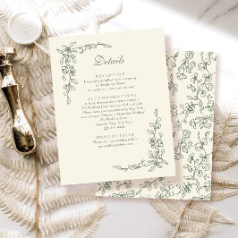 Cartão De Informações Casamento Floral Elegante Sage Green Vintage