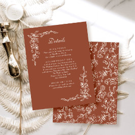 Cartão De Informações Casamento Floral Elegante Terracotta Vintage