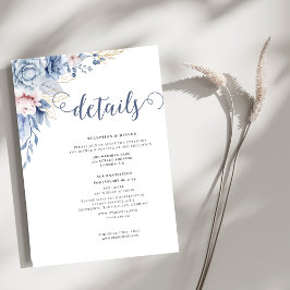 Cartão De Informações Casamento Floral em Aquarela Azul Empoeirado