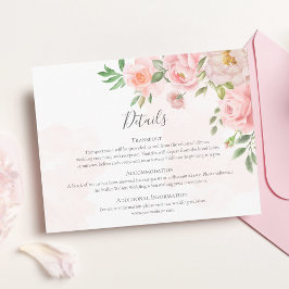 Cartão De Informações Casamento Floral em Aquarela Rosa Corado com Verde