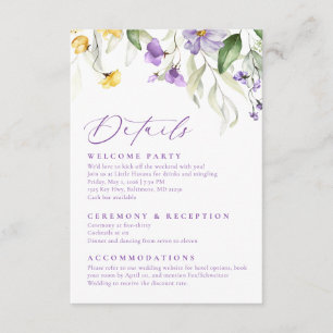 Cartão De Informações Casamento Floral em Aquarela Roxa Elegante
