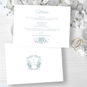Cartão De Informações Casamento Floral em Arte Linear Azul Poético