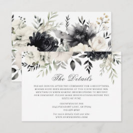 Cartão De Informações Casamento Floral Escuro Boho Preto Creme Detalhes