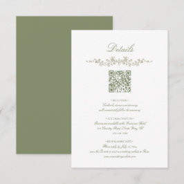Cartão De Informações Casamento Floral Francês Verde Salvia com Código Q