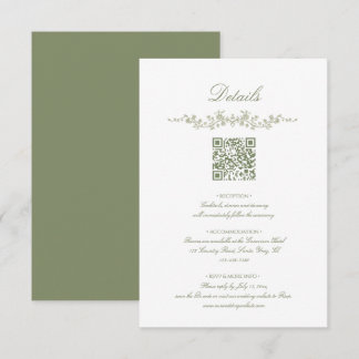 Cartão De Informações Casamento Floral Francês Verde Salvia com Código Q