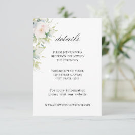 Cartão De Informações Casamento Floral Greenery, Flores Brancas Elegante