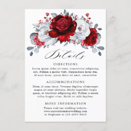 Cartão De Informações Casamento Floral Metálico Prata Branco Vermelho Re