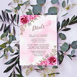 Cartão De Informações Casamento Floral Minimalista em Dourado Rosa