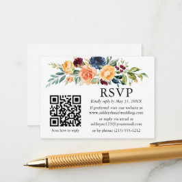 Cartão De Informações Casamento Floral Misturado por Aquarela QR RSVP
