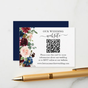 Cartão De Informações Casamento Floral Misturado Por Aquarela Sítio QR E
