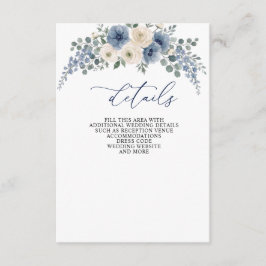 Cartão De Informações Casamento Floral Moderno Azul Empoeirado Marfim Be