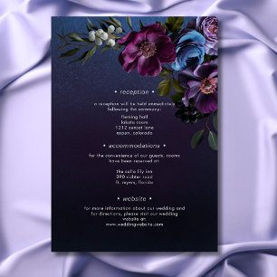 Cartão De Informações Casamento Floral Moderno Azul Lavanda Sombrio