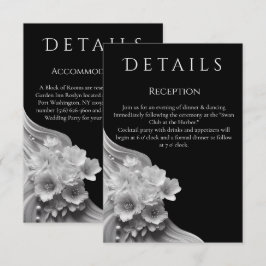 Cartão De Informações Casamento Floral Moderno Preto e Branco