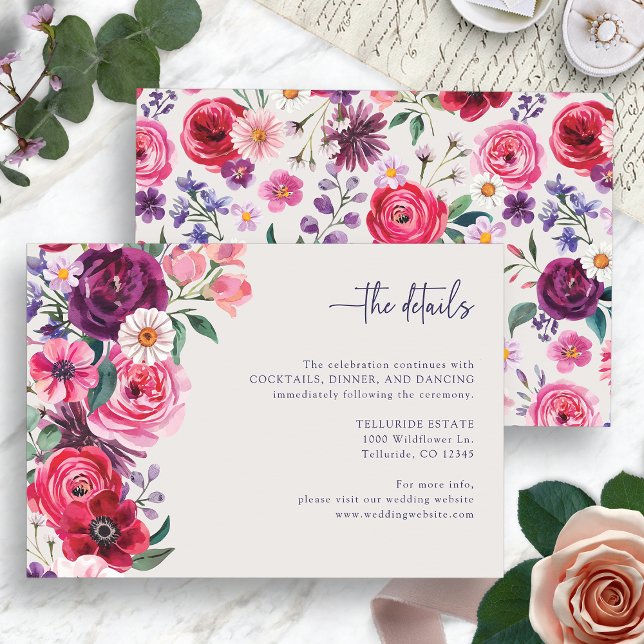 Cartão De Informações Casamento Floral Ousado (Bold Floral Wedding The Details Enclosure Card by Painted Paperie
)