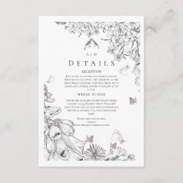 Cartão De Informações Casamento Floral Preto Branco Clássico