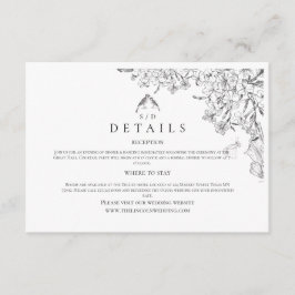 Cartão De Informações Casamento Floral Preto Branco Clássico