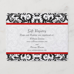 Cartão De Informações Casamento Floral Preto e Branco com Corte Vermelho