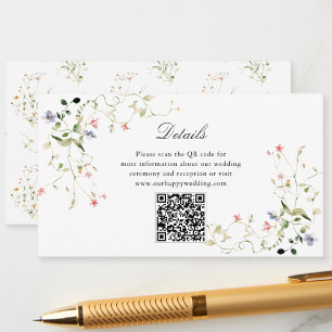 Cartão De Informações Casamento Floral QR de Jardim Moderno de Flor Selv