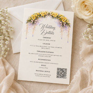 Cartão De Informações Casamento Floral Romântico Amarelo Canário de Free