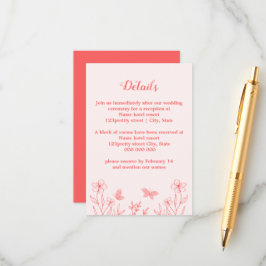 Cartão De Informações Casamento floral rosa-coral elegante romântico