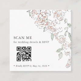 Cartão De Informações Casamento Floral Rosa Mínimo com Código QR RSVP