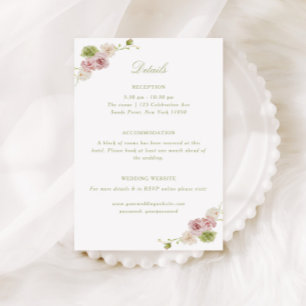 Cartão De Informações Casamento Floral Rosa Verde