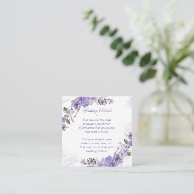 Cartão De Informações Casamento Floral Roxo (Em pé/Frente)