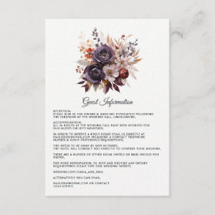 Cartão De Informações Casamento Floral Roxo, Cinza, Cobre e Rosa Empoeir