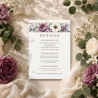 Cartão De Informações Casamento Floral Roxo e Salvia