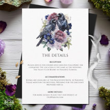 Casamento Floral Roxo Gótico de Corvos em Aquarela