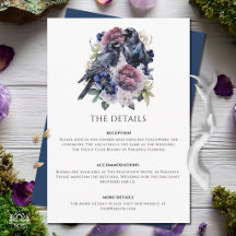 Casamento Floral Roxo Gótico de Corvos em Aquarela