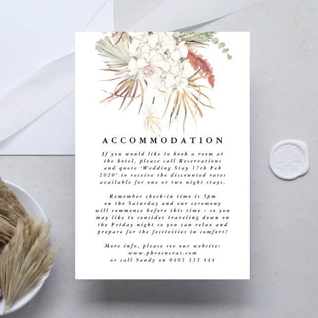 Cartão De Informações Casamento Floral Tropical com Grama das Pampas (Criador carregado)