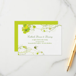 Cartão De Informações Casamento Floral Verde Hibiscus Swirls & Swallow