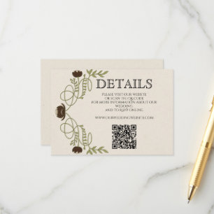 Cartão De Informações Casamento Floral Vintage Café com Arte Nova