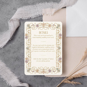Cartão De Informações Casamento Floral Vintage Elegante Rococó Revival