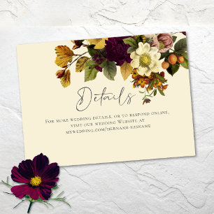 Cartão De Informações Casamento Floral Vintage Marfim Elegante Jóia