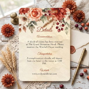 Cartão De Informações Casamento Floral Vintage Outono Rústico em Terraco