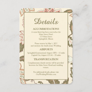 Cartão De Informações Casamento Floral Vintage Viagem & Hospedagem