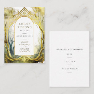 Cartão De Informações Casamento Floresta Encantada RSVP Dourado