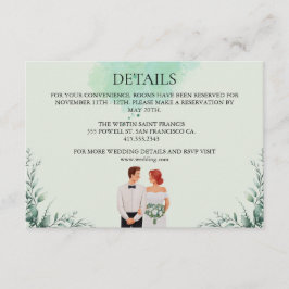 Cartão De Informações Casamento fluído com aquarela verde personalizada