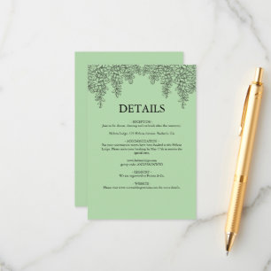 Cartão De Informações Casamento Folha de Samambaia Verde Salvia