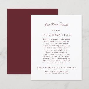 Cartão De Informações Casamento Formal Clássico Elegante Maroon Burgundy