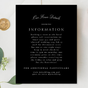 Cartão De Informações Casamento Formal Clássico Elegante Preto e Branco