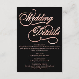 Cartão De Informações Casamento Formal da Caligrafia Dourada Rosa Black 