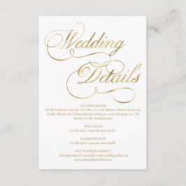 Cartão De Informações Casamento Formal de Folha de Ouro Branca e Faux