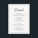 Cartão De Informações Casamento Formal Simples Elegante<br><div class="desc">Cartão tradicional de cerimônia de núpcias, preto clássico e branco, com um simples design com "Detalhes" em um elegante dentro de caligrafia de uma borda fina. O dorso é preto sólido. O modelo permite que você compartilhe informações importantes sobre seu dia especial. Esta design de classe é perfeita para um...</div>